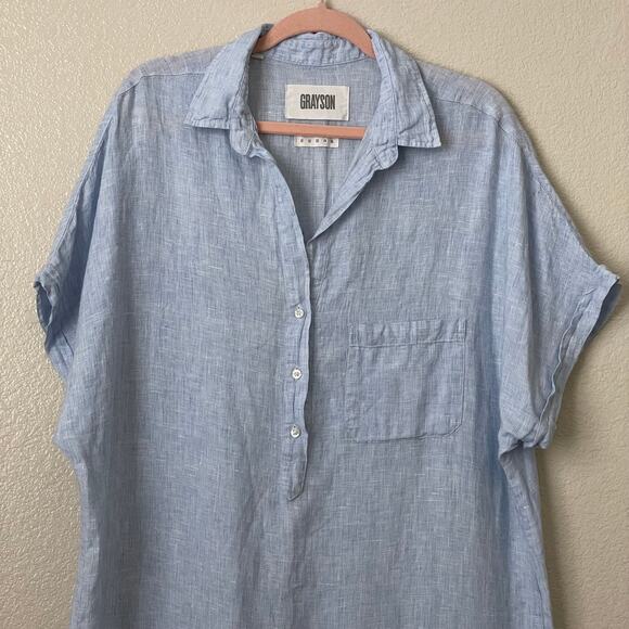 Grayson Shirt Dress Womens 4 Large Blue Artist Linen Maxi Lagenlook Minimalist - Picture 5 of 12